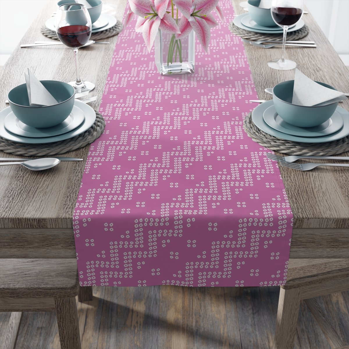 Gujrati Bandanna Pattern on Pink Dining Table Runners - Image 15