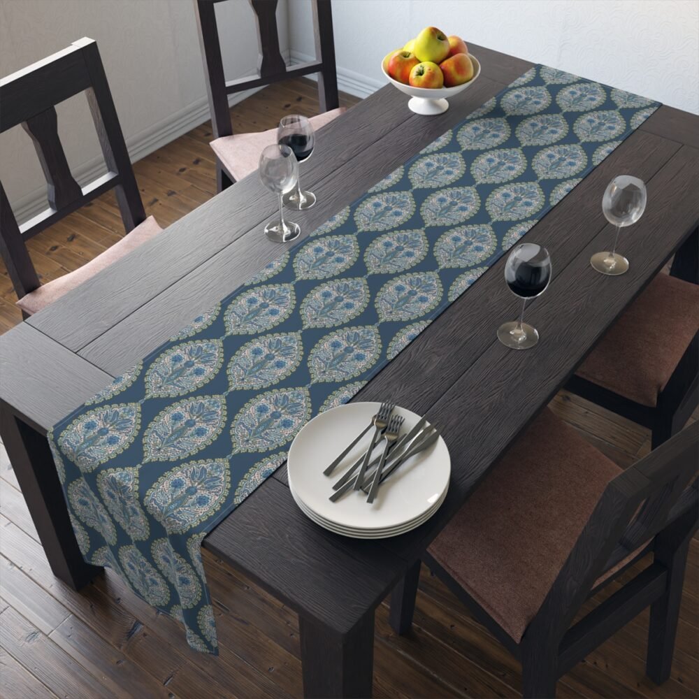 Decorative Teal Gold Paisley Damask Pattern Table Runners
