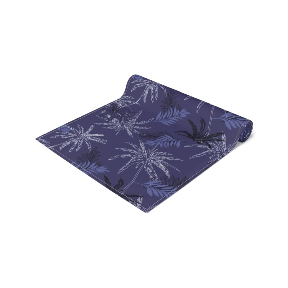 Monotone Blue Tropical jungle Palm Leaves Table Runners - Image 2