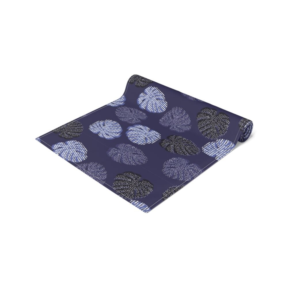 Monstera Tropical Leaves Print on Blue Dining Room Table Runners - Image 2