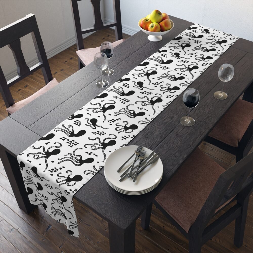 Black and White Octopus Coastal Beach Home Decor Table Runners