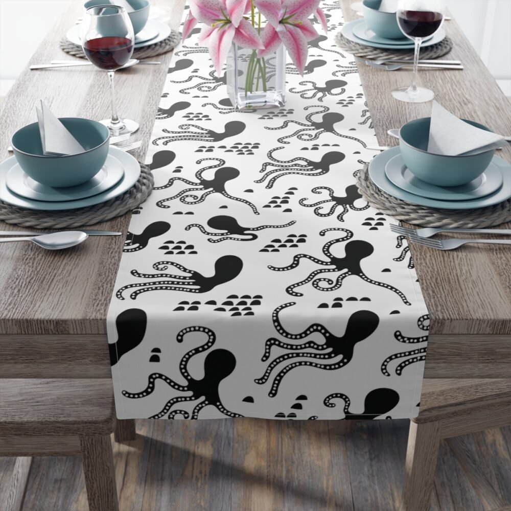 Black and White Octopus Coastal Beach Home Decor Table Runners - Image 4