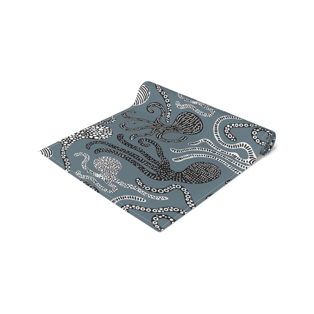 Blue Cotton Twill Table Runners with Scandinavian Style Octopus - Image 2