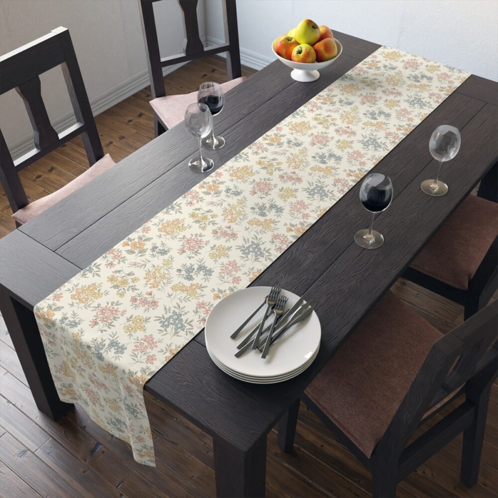 Ivory Ditsy Floral Print Table Runners for Dining Room Table
