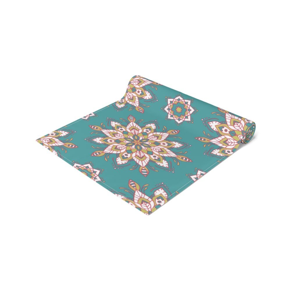Mandala Flower Pattern on Teal Gold Table Runners - Image 2
