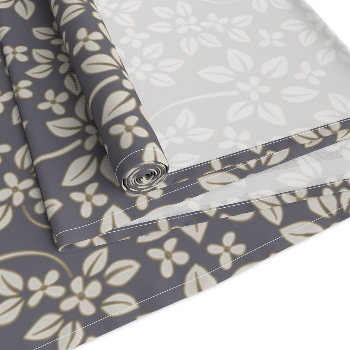Ivory Floral and Dark Gray 72 and 90 Inch Long Table Runners - Image 3