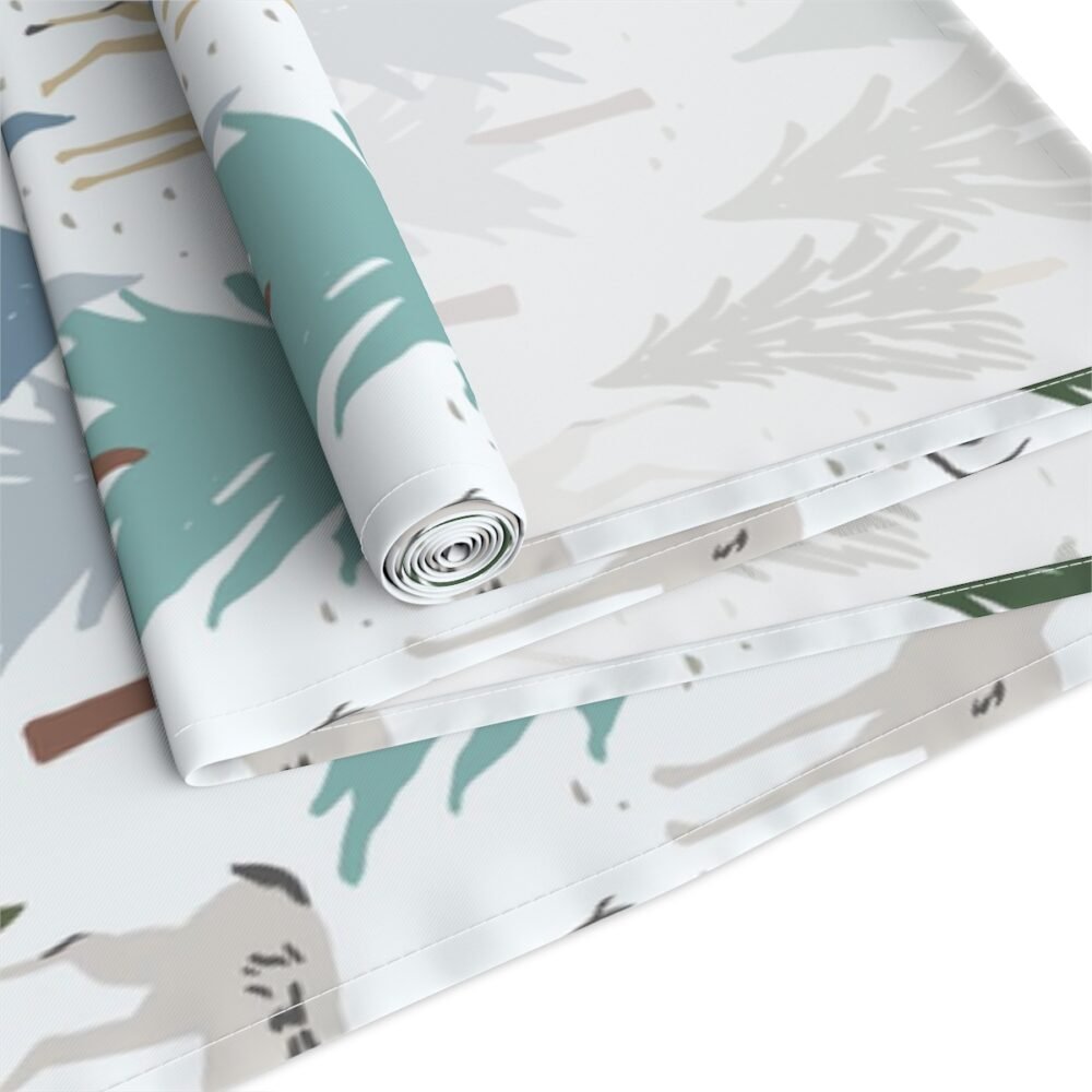 Cute Woodland Animal n Xmas Tree on White Holiday Table Runners - Image 3
