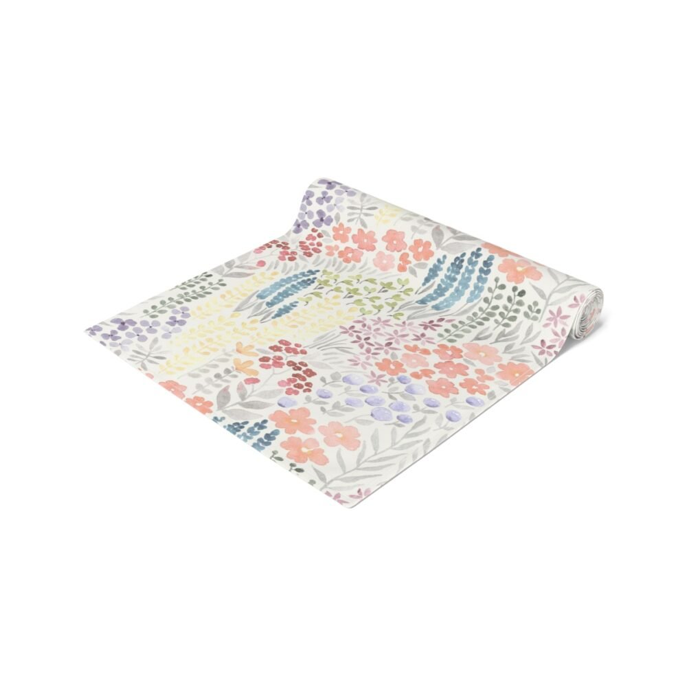 Stylish Meadow Flowers Print on Ivory Cotton Table Runners - Image 2