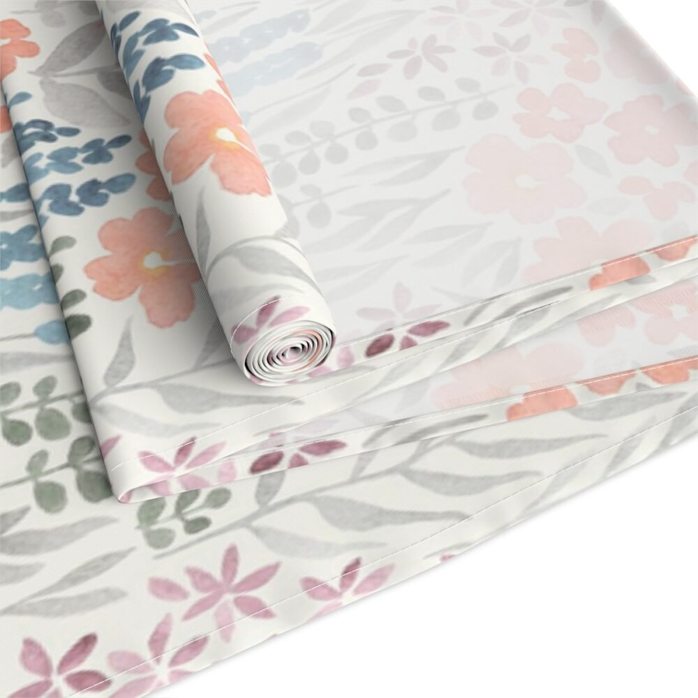 Stylish Meadow Flowers Print on Ivory Cotton Table Runners - Image 3