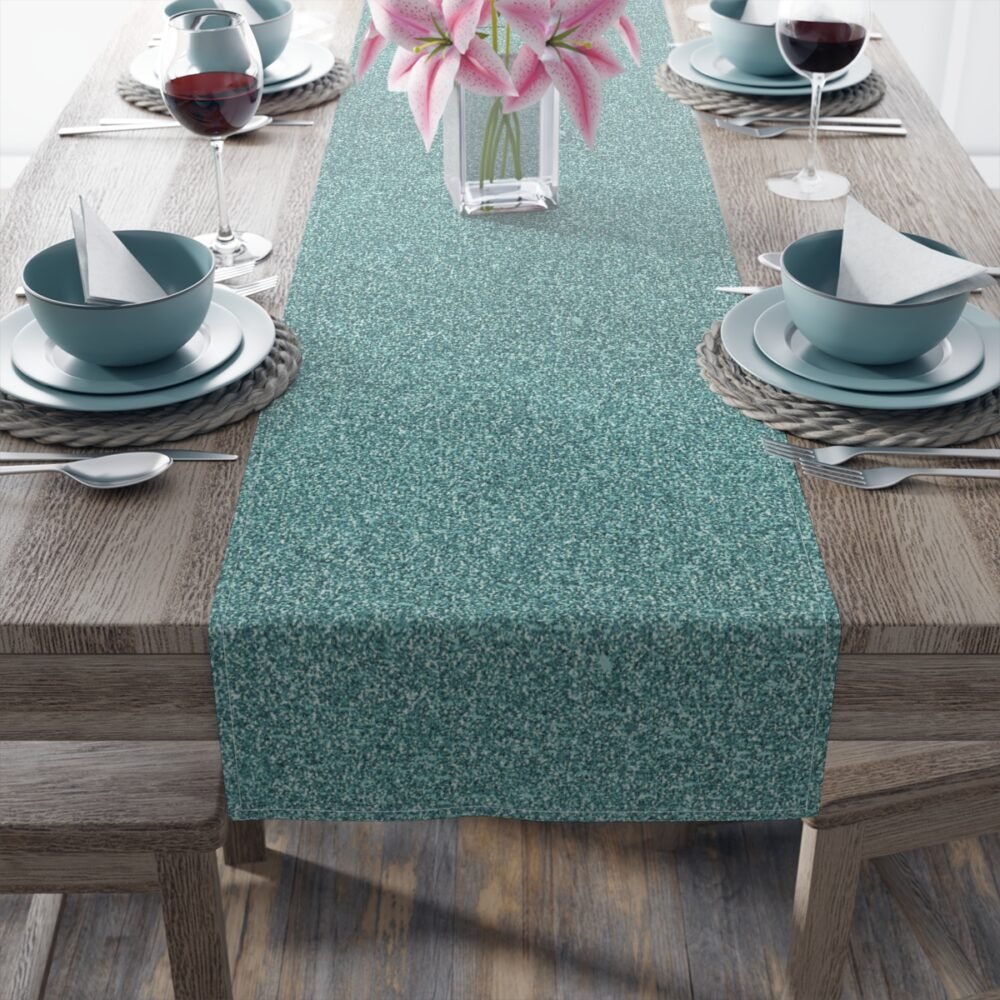Decorative Printed Teal Glitter Table Runners for Dining Table - Image 4