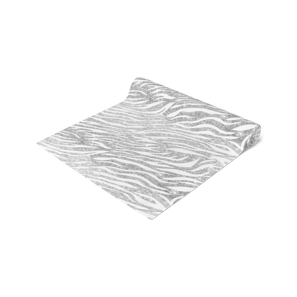 Chic Silver Glitter Zebra Striped on White Table Runners - Image 2