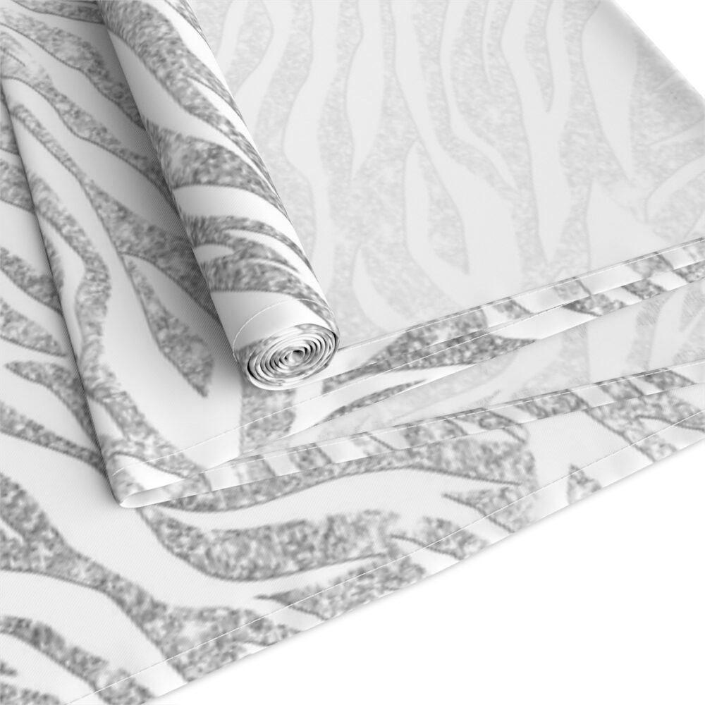 Chic Silver Glitter Zebra Striped on White Table Runners - Image 3