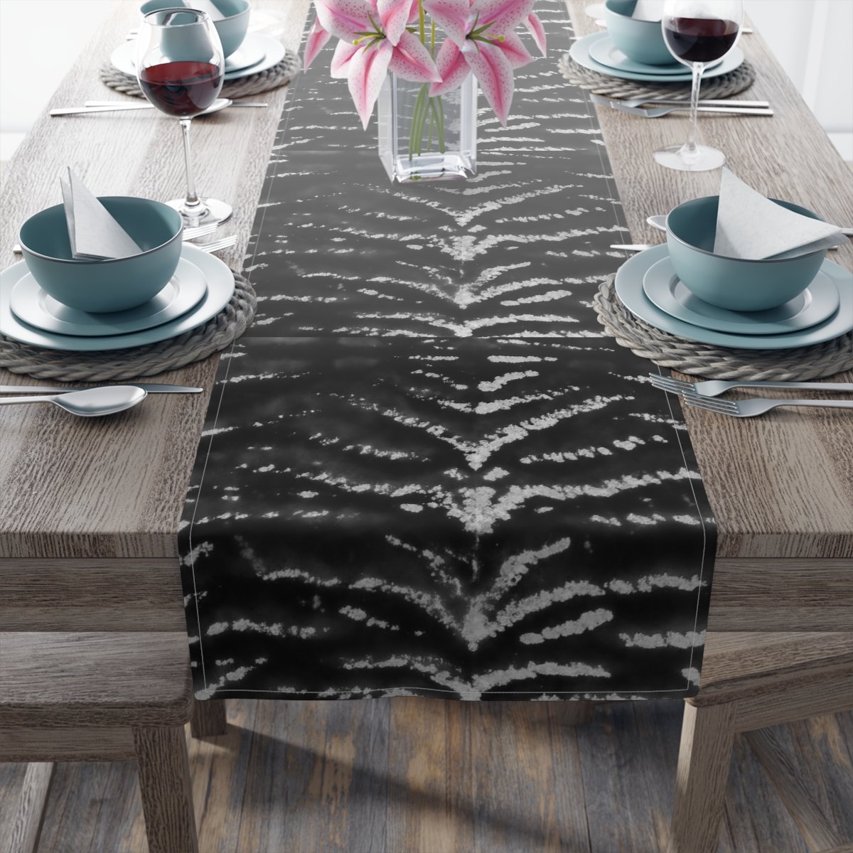Silver Zebra Tribal Art Pattern on Gray Table Runners - Image 4
