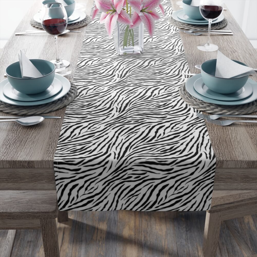 Modern Black and White Zebra Striped Dining Table Runners - Image 4