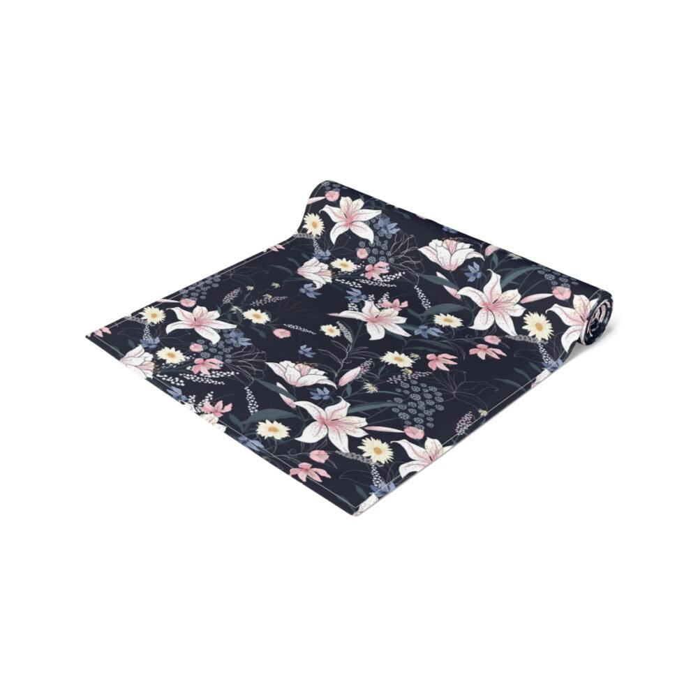 Trendy Floral Tropical Botanical Motifs Navy Blue Table Runners - Image 2