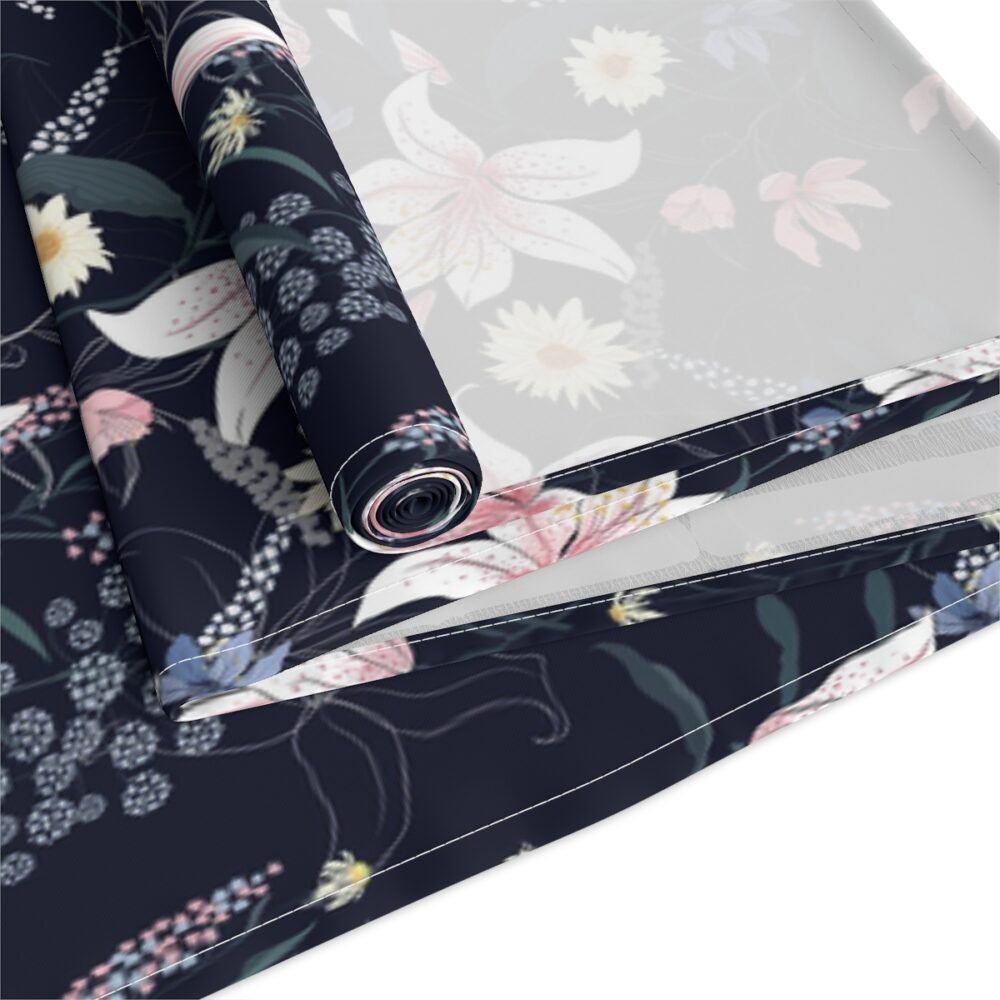 Trendy Floral Tropical Botanical Motifs Navy Blue Table Runners - Image 3