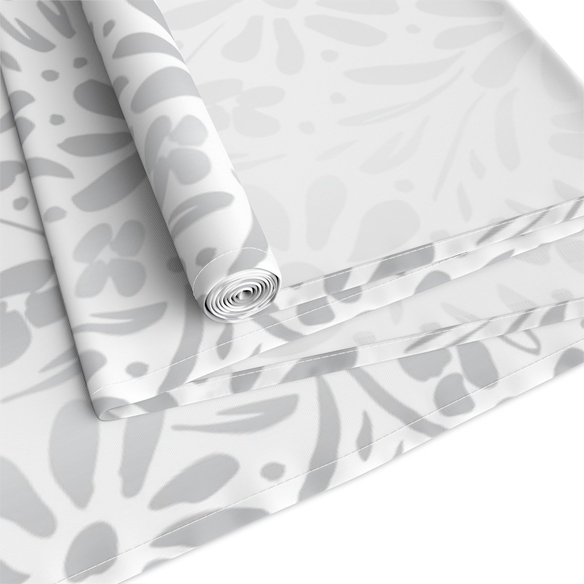 Monochrome Floral White and Silver Cotton Twill Table Runners - Image 3