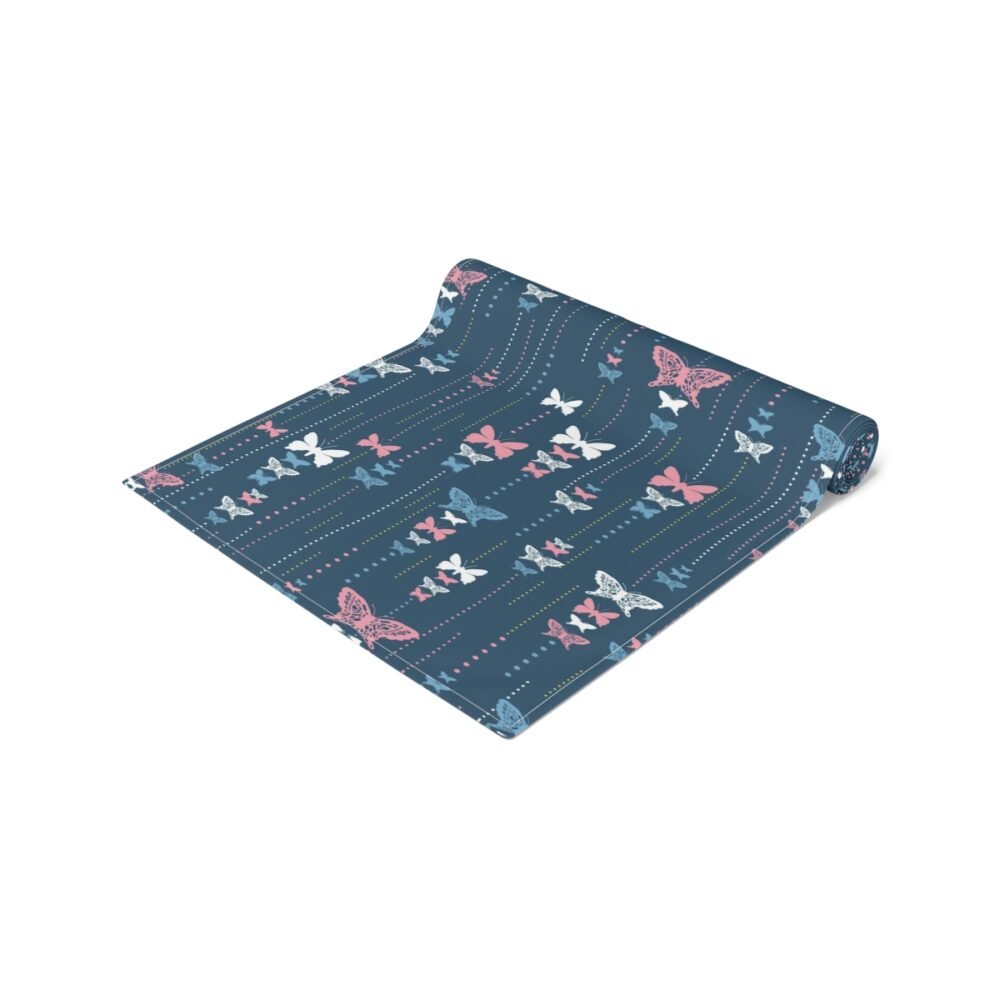 Abstract Dot and Butterfly Print on Dark Teal Table Runners - Image 2