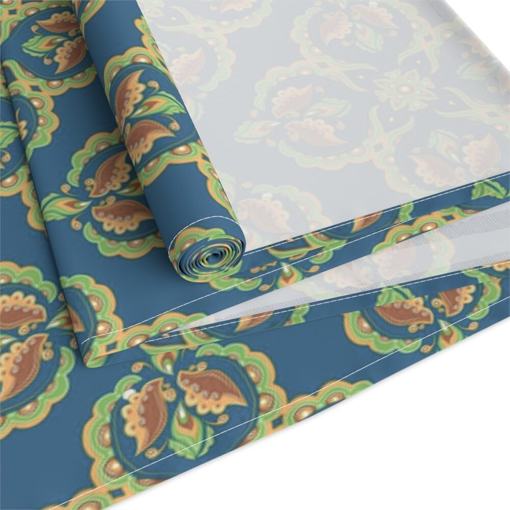 Traditional Floral Artwork On Teal Table Runners for Dining Room - Image 3