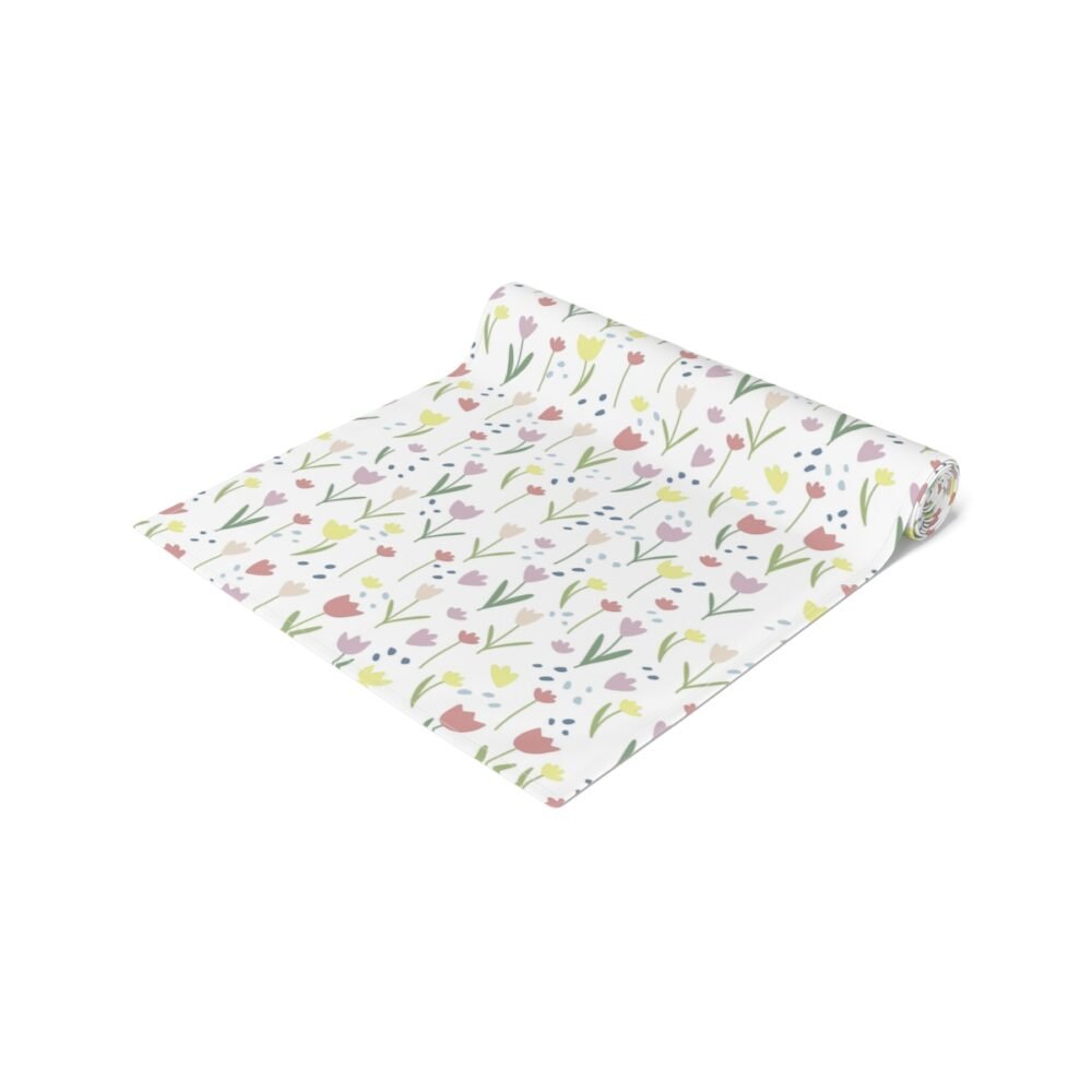 Floral Print on White Cotton Table Runner for Home - Image 2