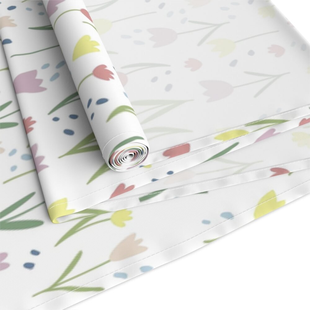 Floral Print on White Cotton Table Runner for Home - Image 3
