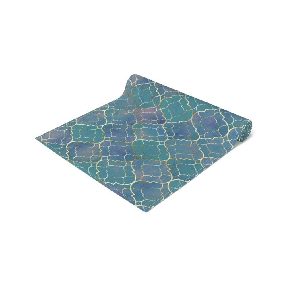 Turquoise Gold Moroccan Print Table Runners for Glass Table - Image 2