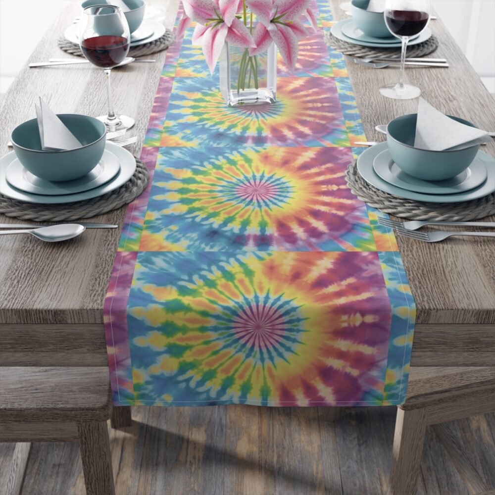 Abstract Rainbow Color Tie Dye Print Dining Table Runners - Image 5