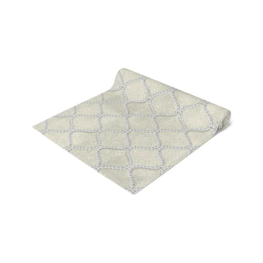 Printed Wavy Line Pearls Beige Dining Table Runners - Image 3