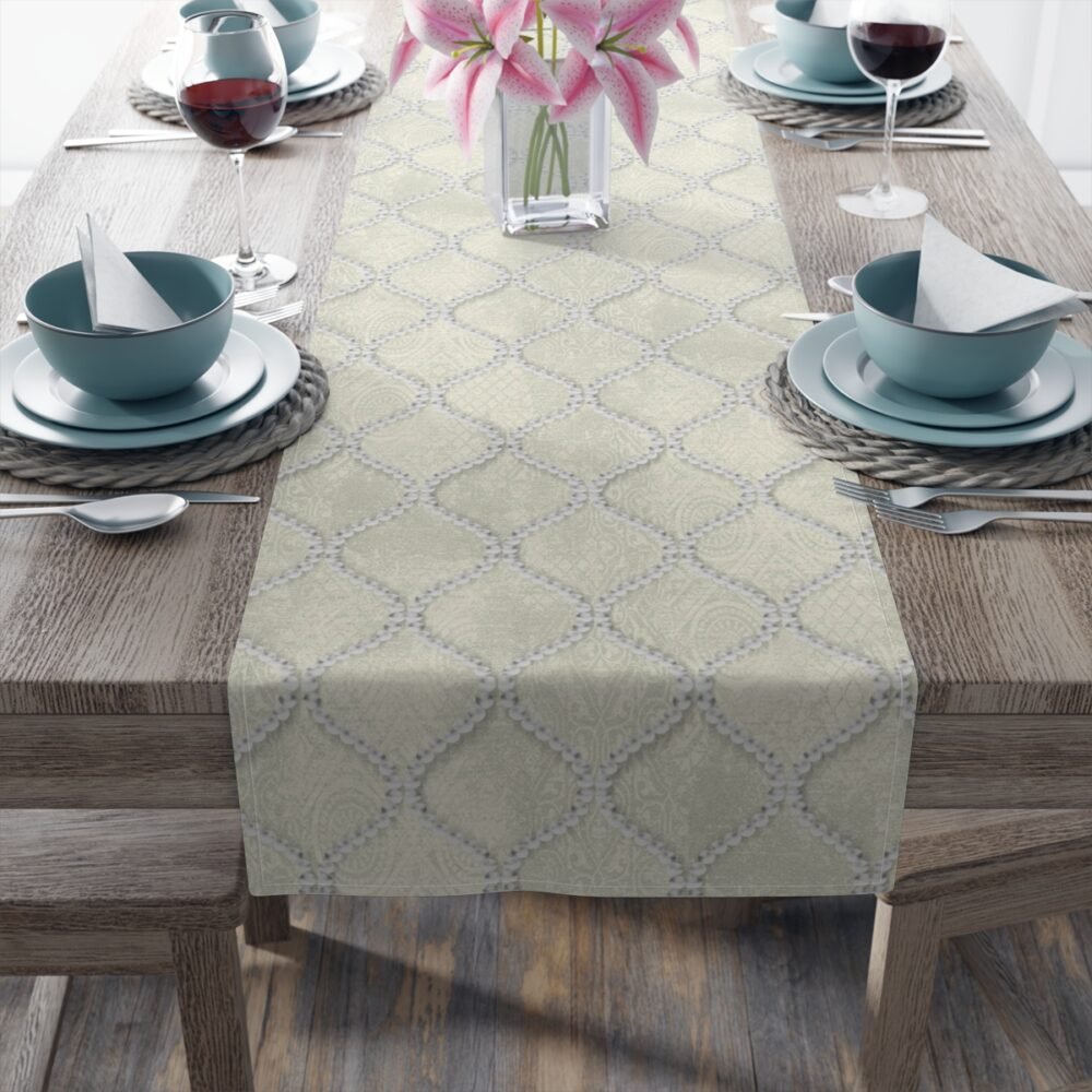 Printed Wavy Line Pearls Beige Dining Table Runners - Image 5