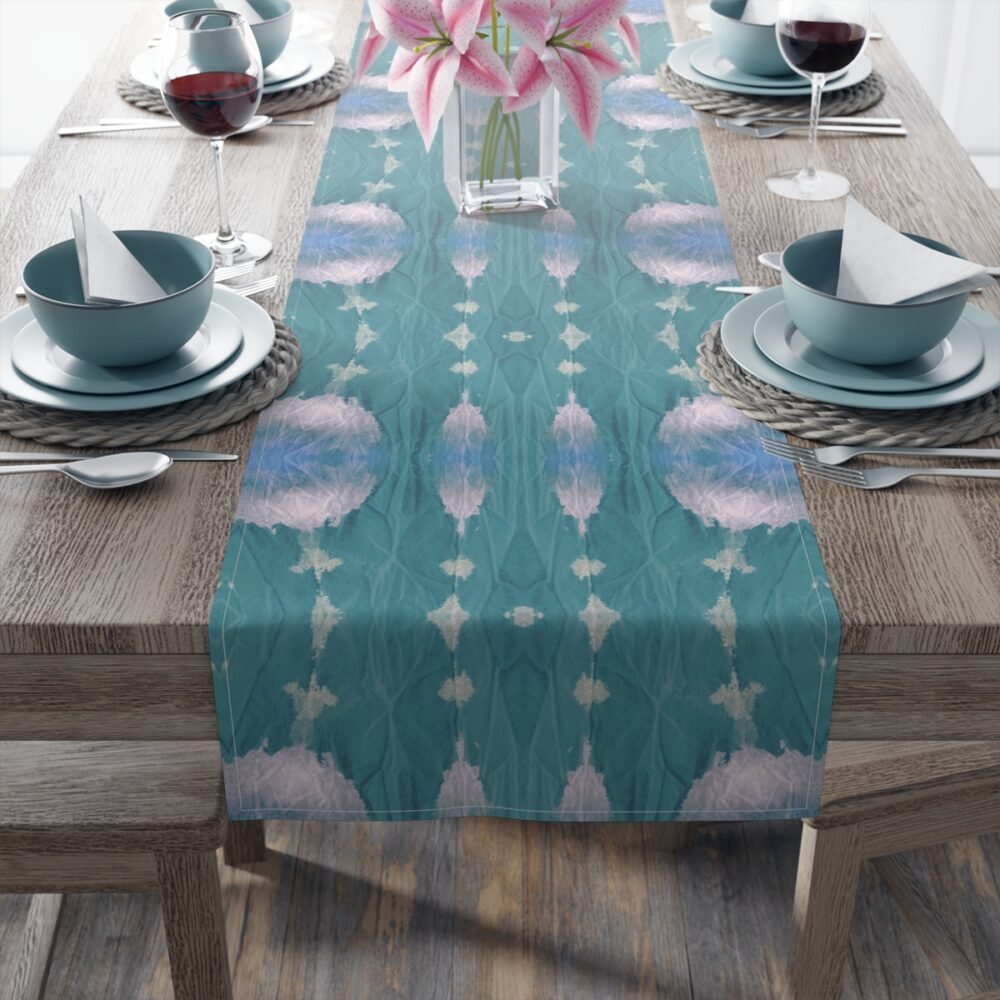 Turquoise Tie Dye Printed Table Runners for Glass Table - Image 5