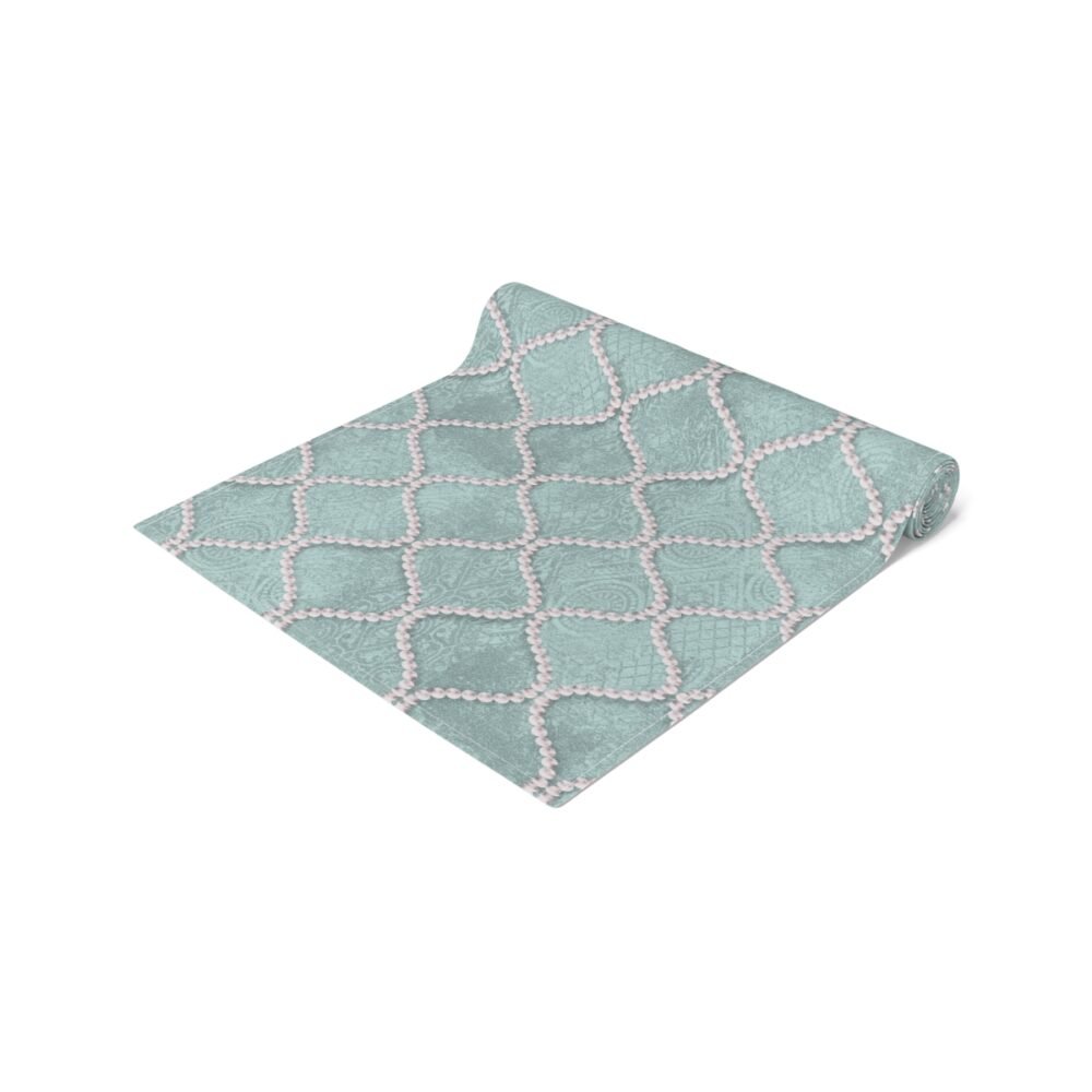 Mint Blue Wavy Line Pearls 4, 6 Seater Dining Table Runners - Image 3