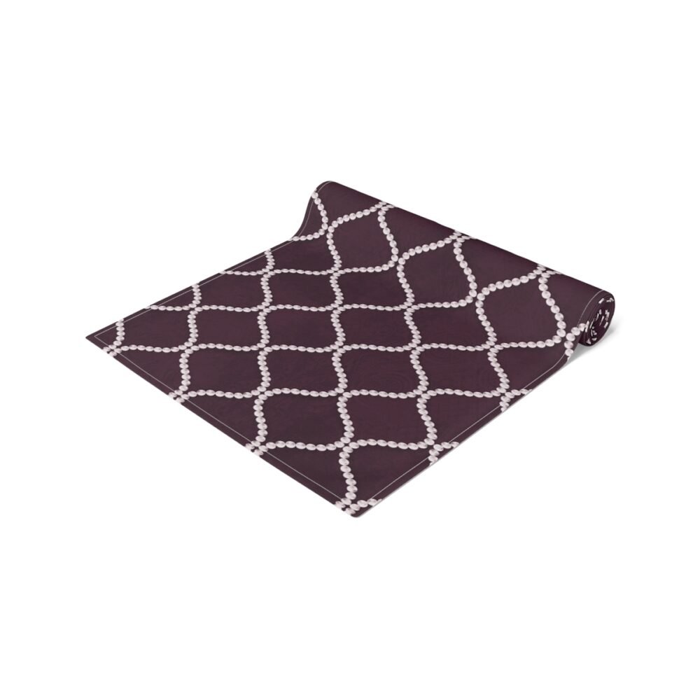 Printed Wavy Line Pearls Dark Purple Dining Table Runners - Image 3