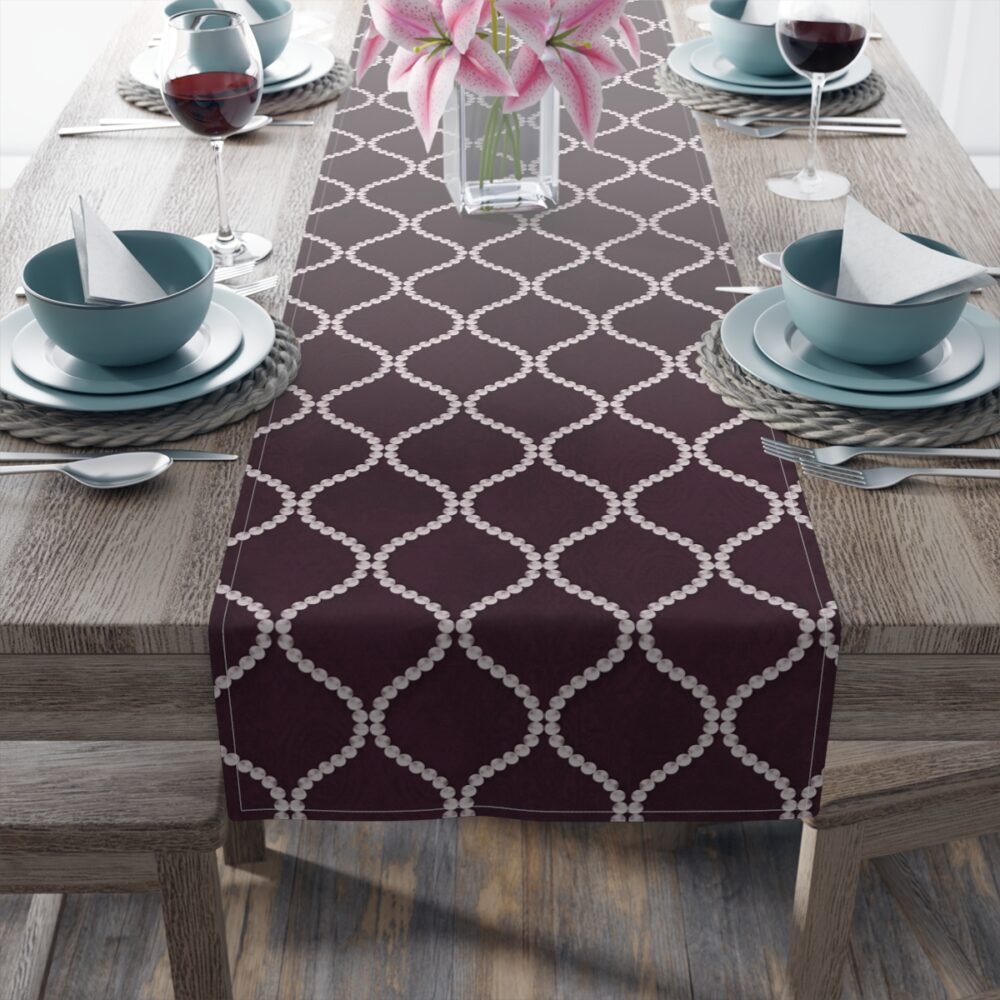 Printed Wavy Line Pearls Dark Purple Dining Table Runners - Image 5