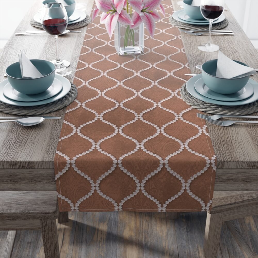 Decorative Wavy Line Pearls Amber Brown Dining Table Runners - Image 5