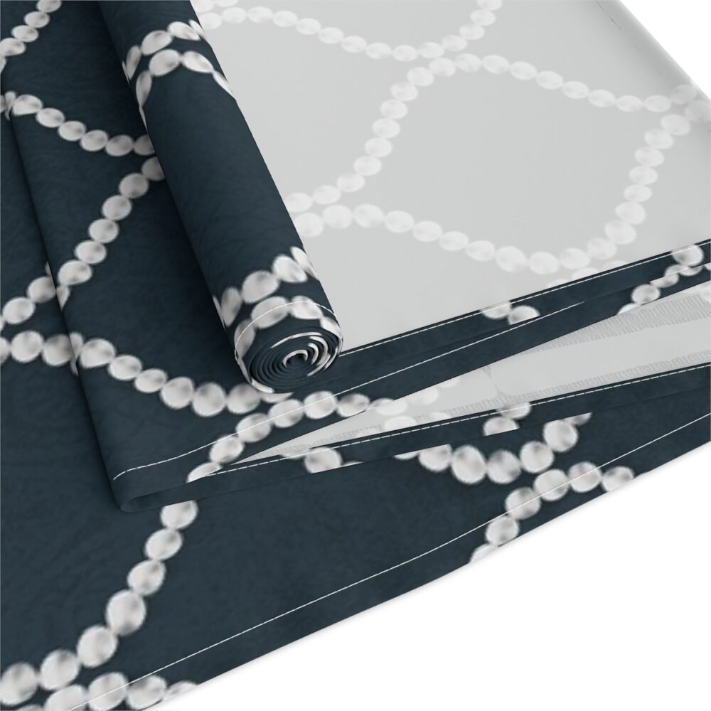 Abstract Wavy Line Pearls Navy Blue Table Runners - Image 4