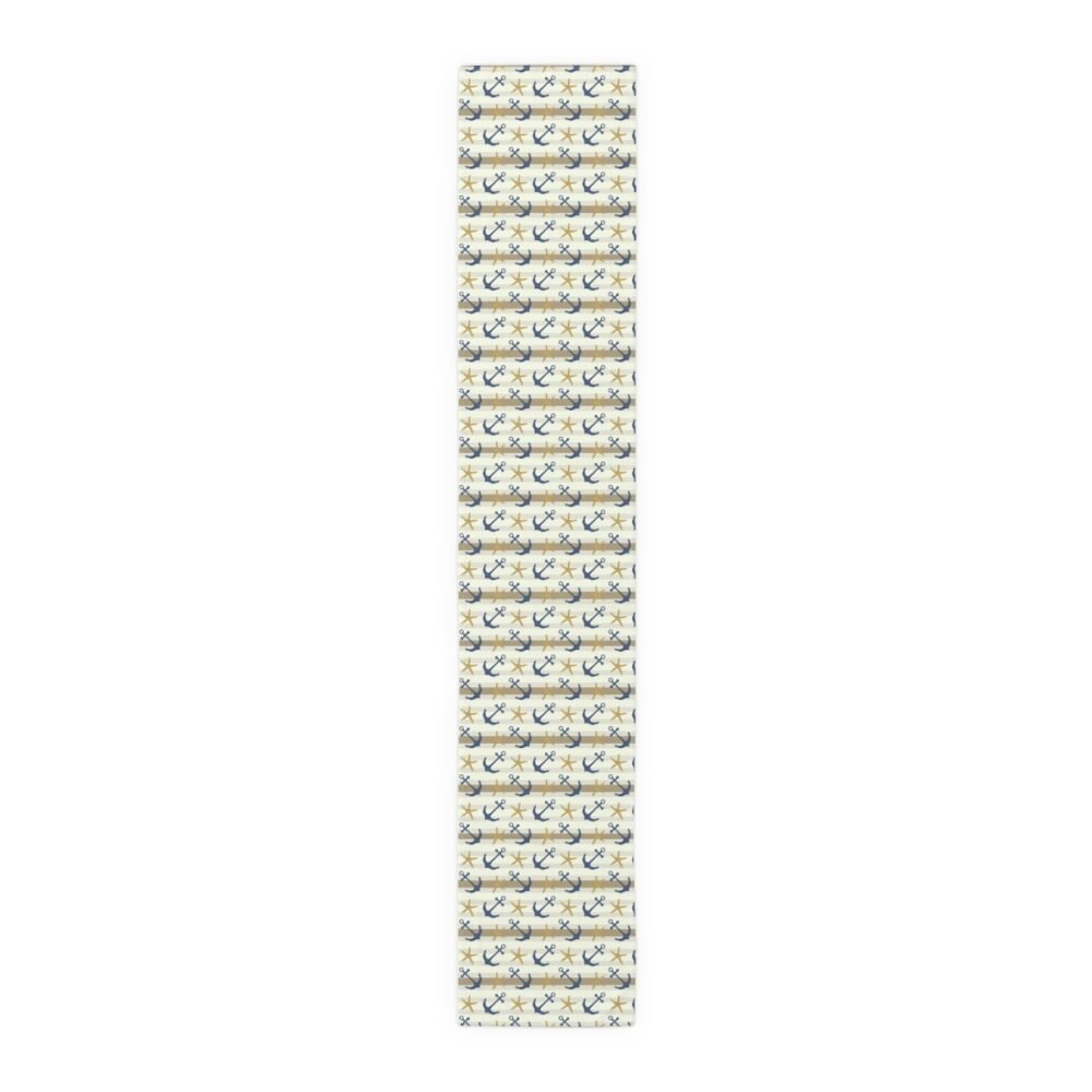 Nautical Anchor and Starfish Print on White Table Runners - Image 2