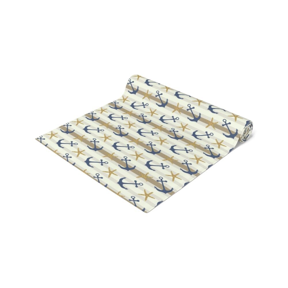 Nautical Anchor and Starfish Print on White Table Runners - Image 3