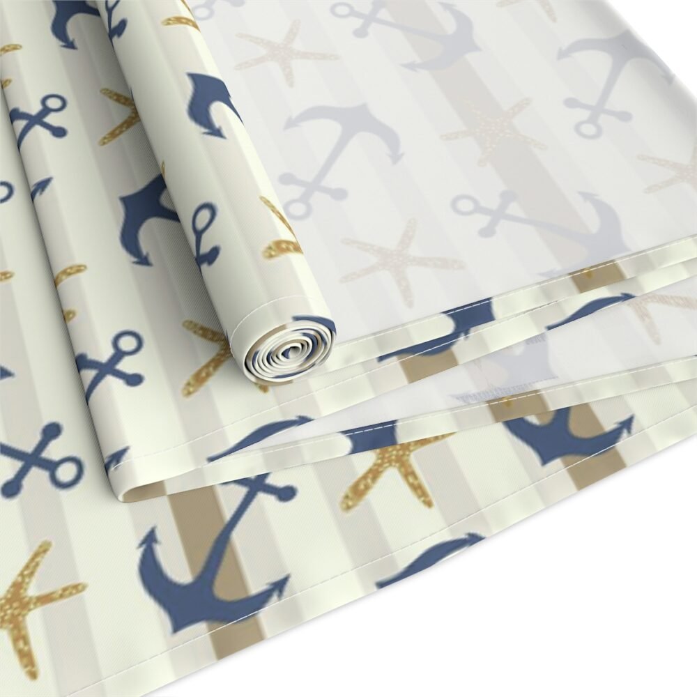 Nautical Anchor and Starfish Print on White Table Runners - Image 4