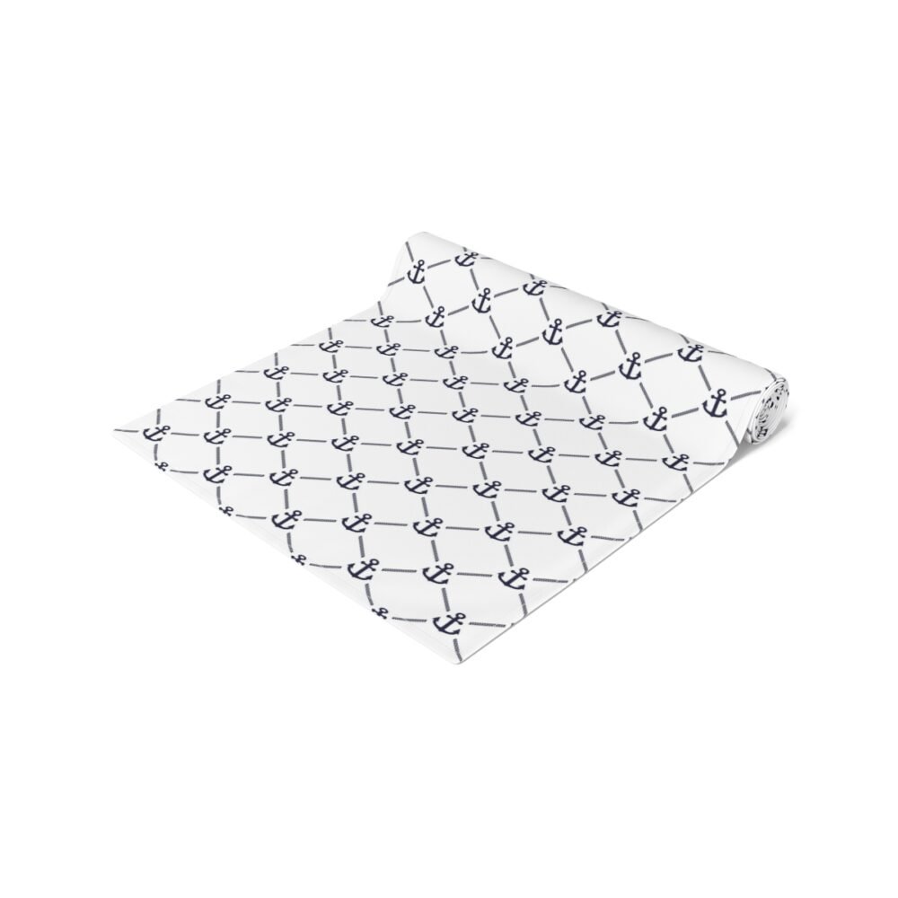 Nautical Marine Anchor Print on White Table Runners - Image 2