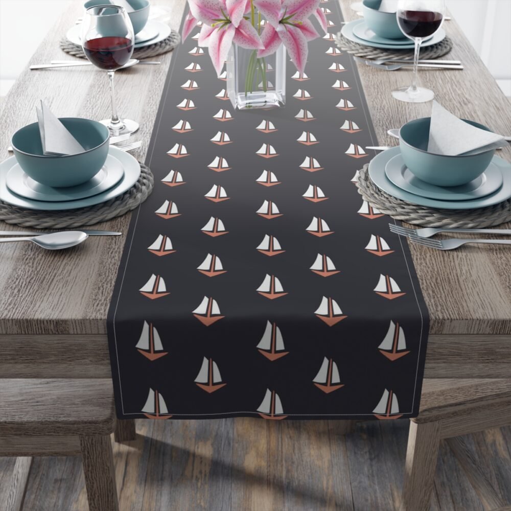 Nautical Anchor Boat Print on Black Dining Table Runners - Image 5