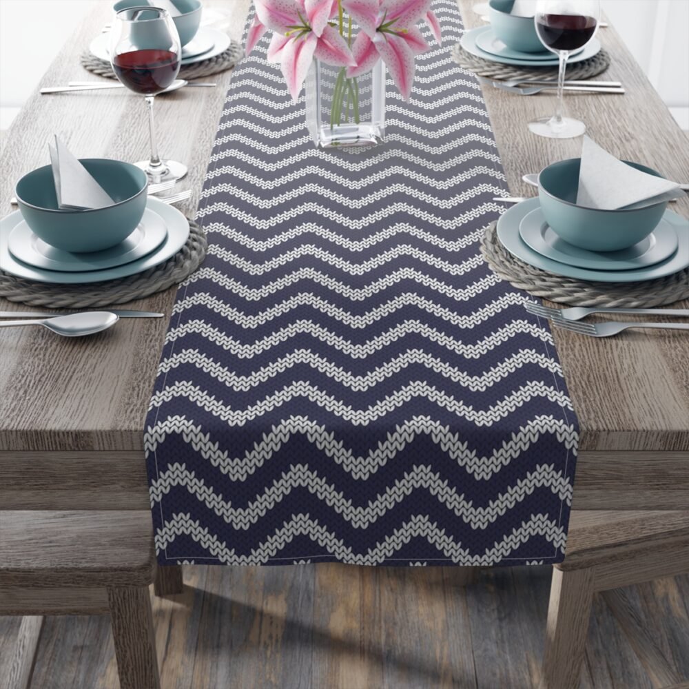 Navy Chevron Nautical Print Dining Table Runners - Image 5