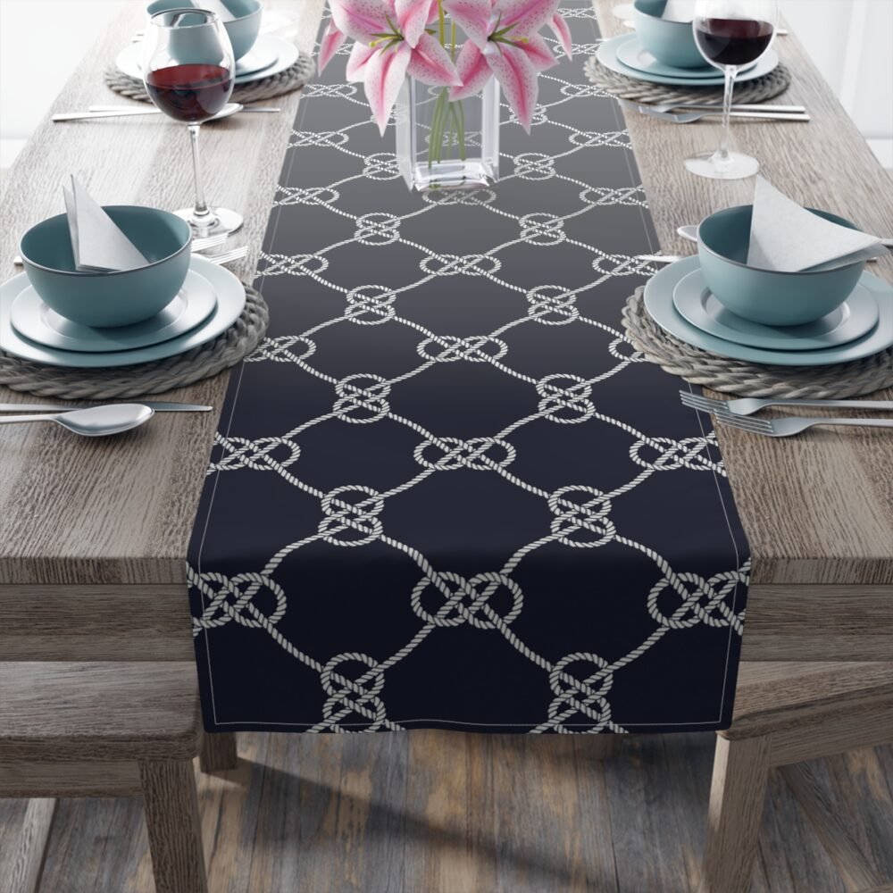 Nautical Rope Pattern on Dark Blue Dining Table Runners - Image 5