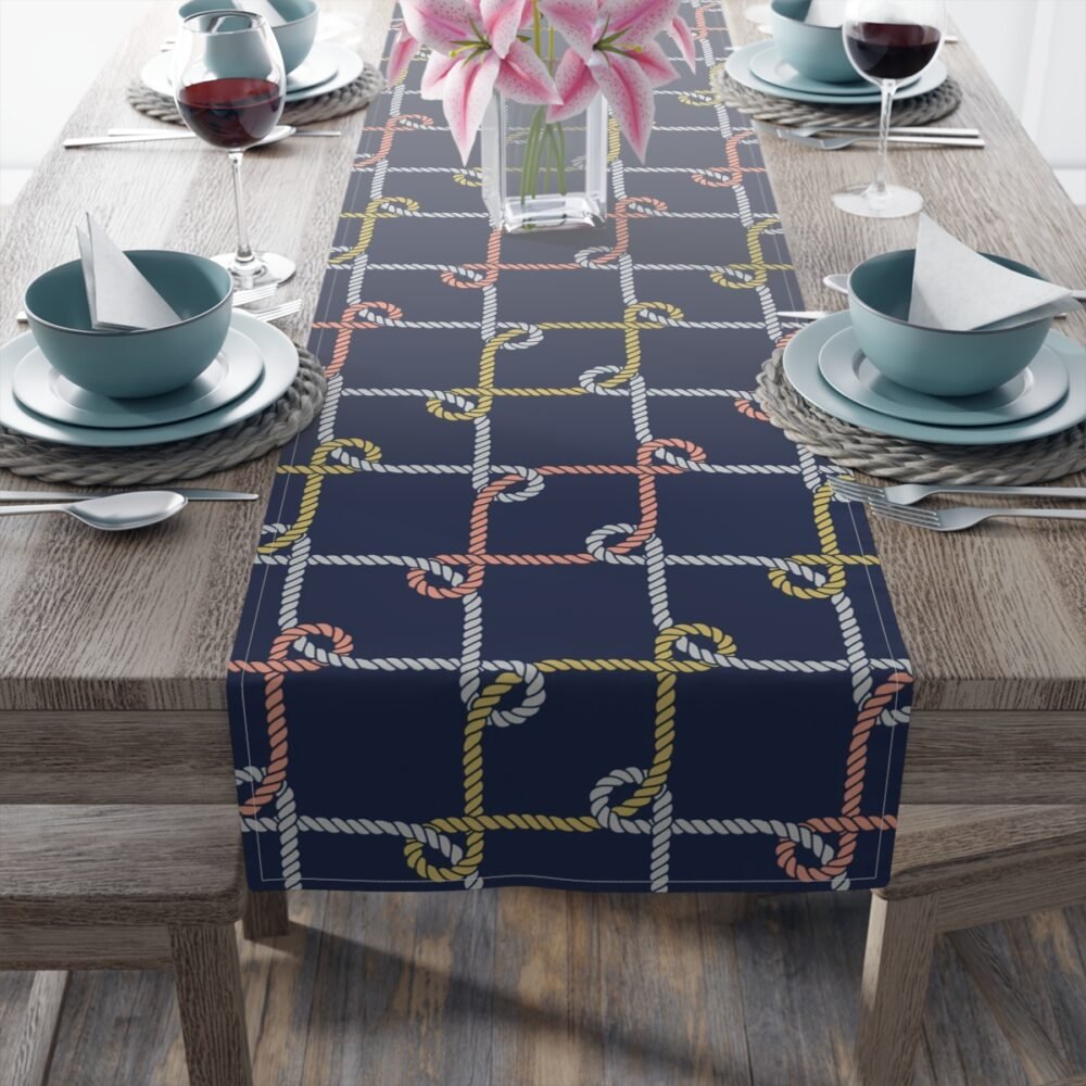 Decorative Colorful Nautical Rope Loop on Dark Blue Table Runners - Image 5