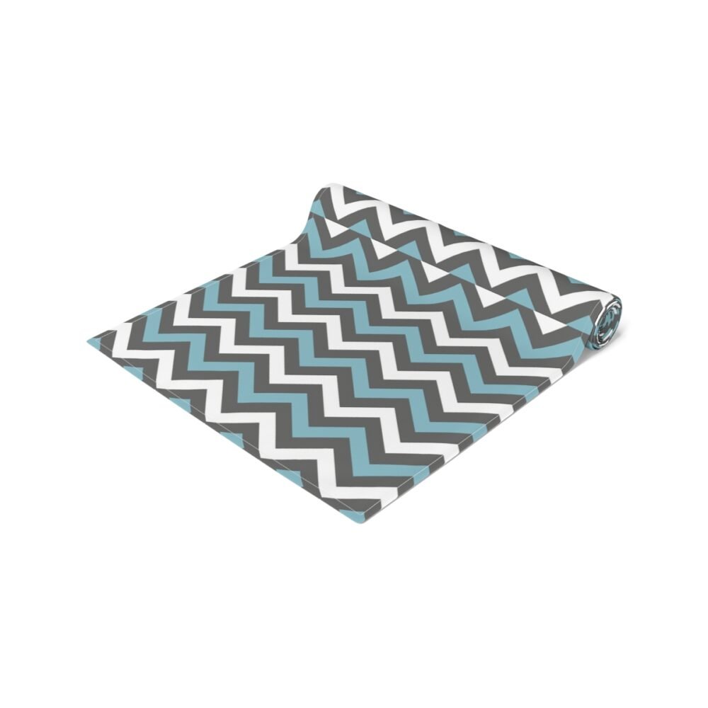 Printed White, Charcoal and Turquoise Chevron Table Runners - Image 2