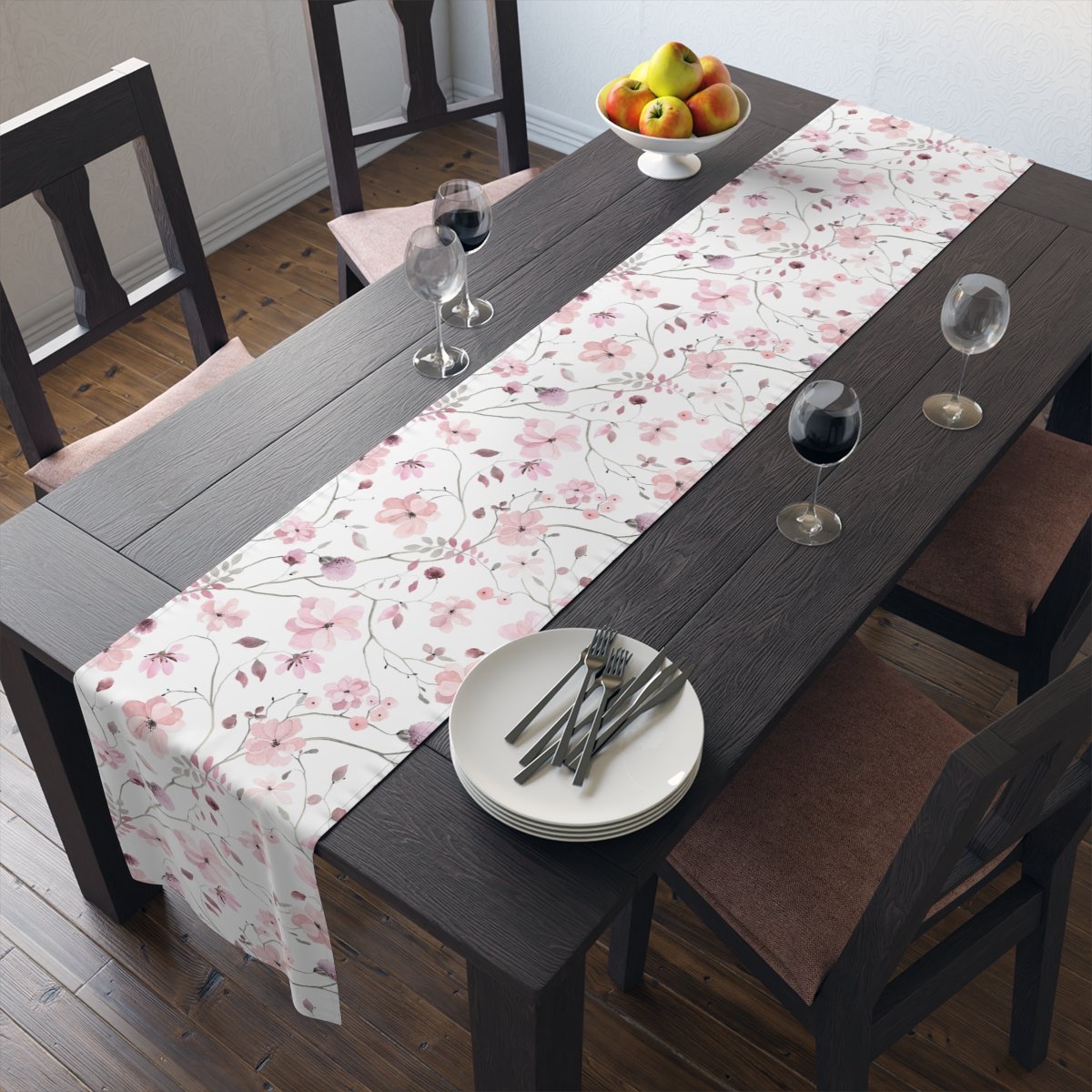 Light Pink Floral Print Dining Table Runners
