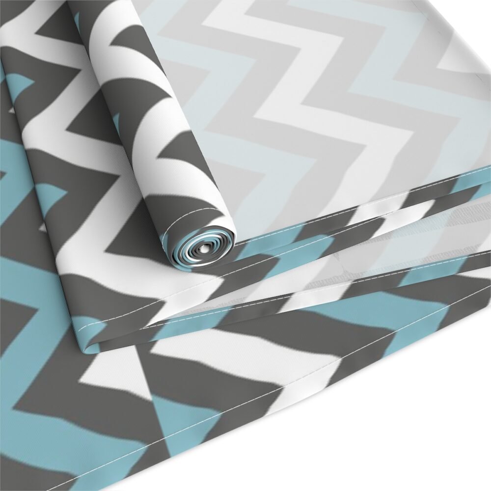 Printed White, Charcoal and Turquoise Chevron Table Runners - Image 3