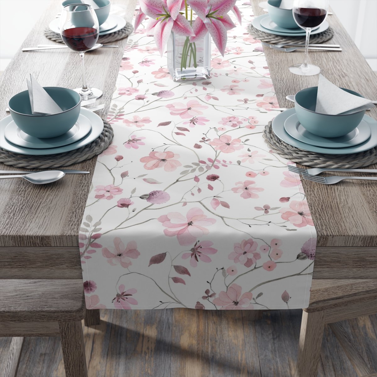 Light Pink Floral Print Dining Table Runners - Image 5