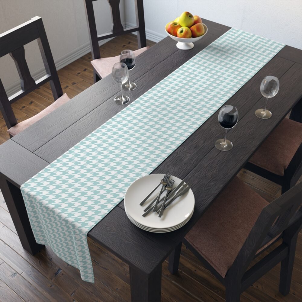Printed Pastel Turquoise Houndstooth Table Runners