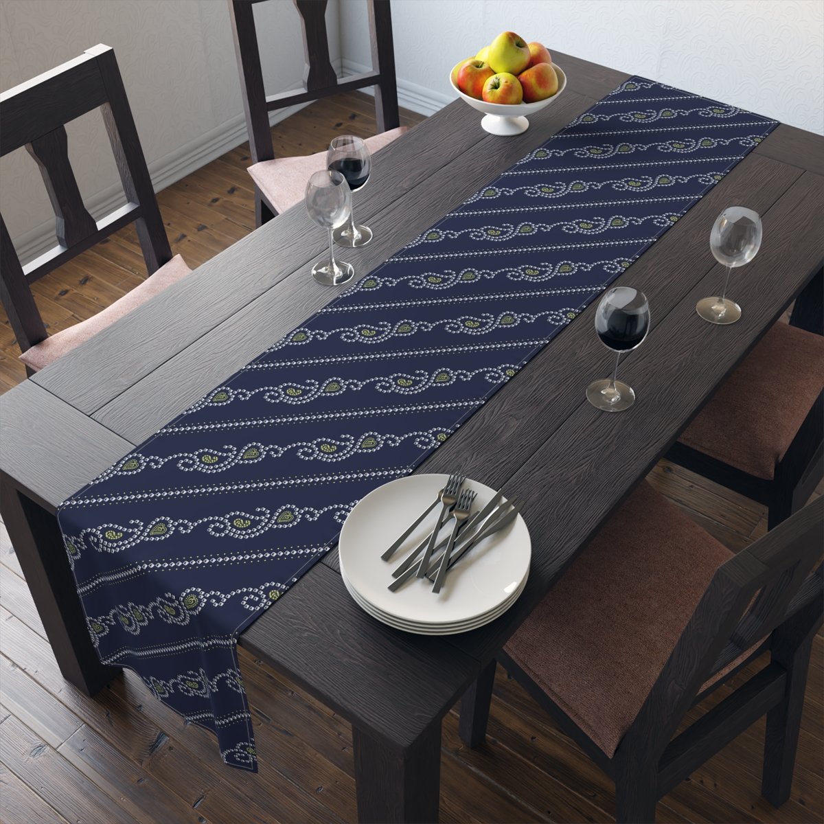 Paisley Bandanna Pattern on Navy Dining Table Runners - Image 19