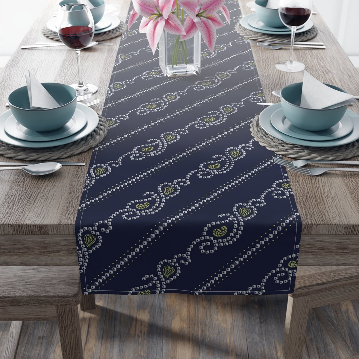 Paisley Bandanna Pattern on Navy Dining Table Runners - Image 20